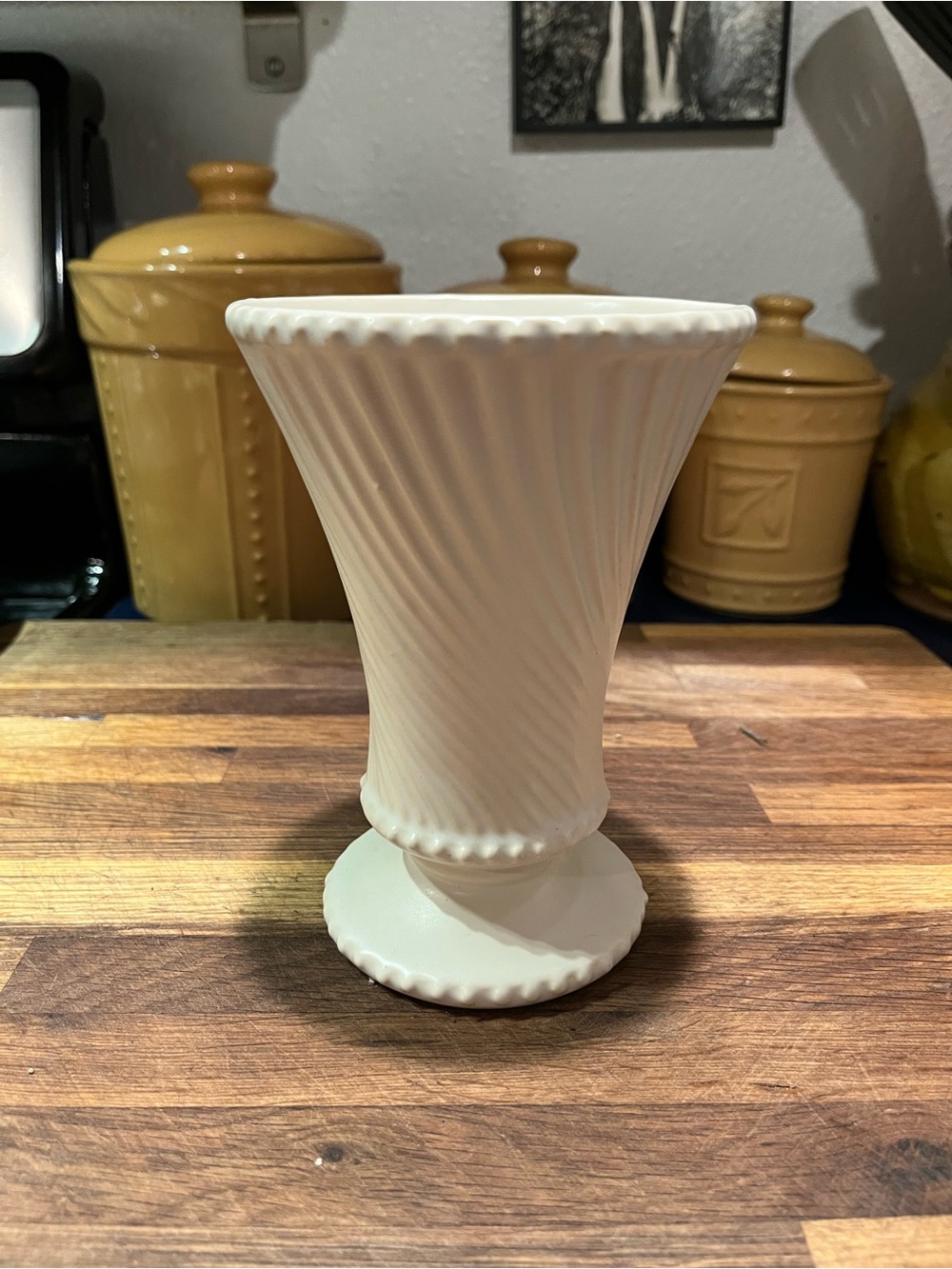 Vintage McCoy Cream Ceramic Fluted Decorative Vase